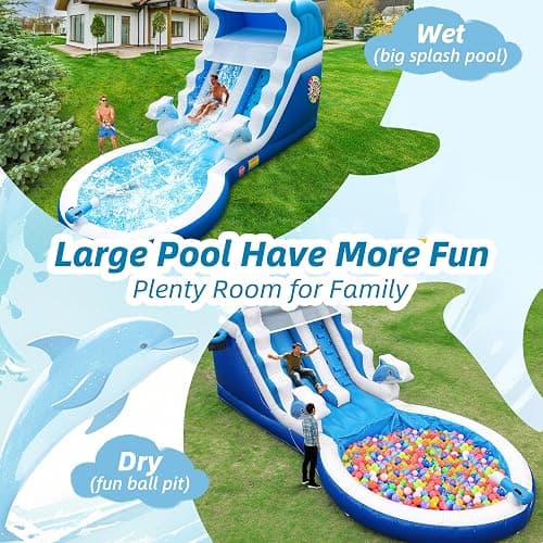 HXDOGSP Inflatable Water Slide Commercial Grade: 24FT(L) Water Bounce House for Adults & Teenagers - Big Pool, Premium PVC, Dolphin Style, Wet & Dry, 950W Blower - for Backyard Outdoor Birthday Party thumbnail 3
