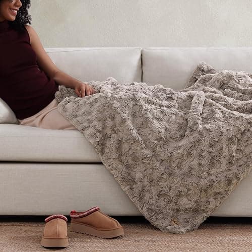 UGG Adalee Faux Fur Throw Blanket Luxury Lightweight Cozy Soft Throw for Couch Bed or Chair Hypoallergenic Machine Washable Double-Sided Fluffy Blanket Home Decor, 50-inch x 70-inch, Oyster Brown thumbnail 8