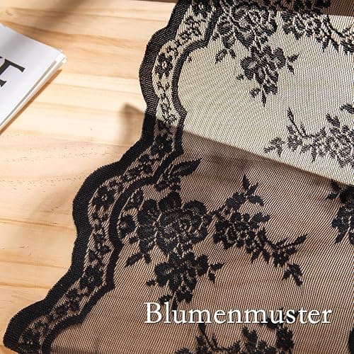 MYSKY HOME Vorhang aus Spitze Blumen Bestickte Spitzengardinen, Vorhänge mit Kräuselband Transparent Gardinen 2er Set, Modern Dekoschal für Wohnzimmer Schlafzimmer, Schwarz, H 245 x B 140 cm. thumbnail 6