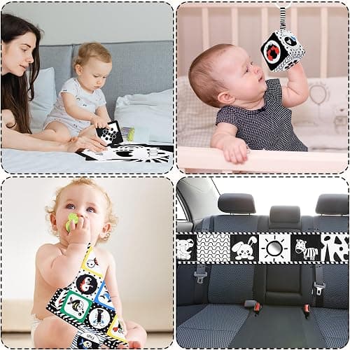 Baby Toys 0-6 Months, Notique 19 Pcs Newborn Black and White Baby Toys Montessori Tummy Time Toys 0 3 6 9 Months, Sensory Soft Book for Babies, Educational Cards Baby Essentials Infant Toys Baby Gifts thumbnail 6