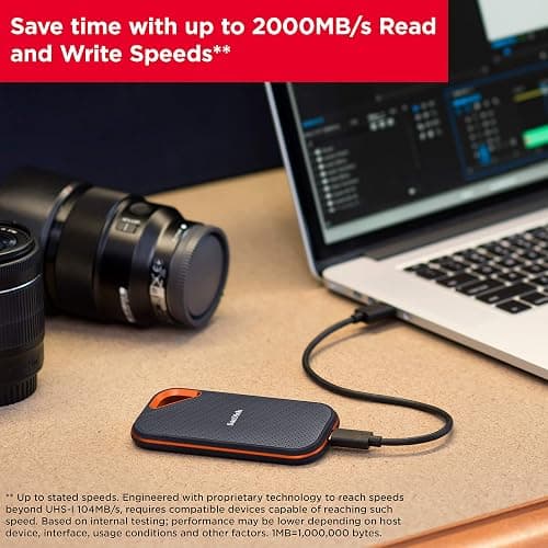 SanDisk 1TB Extreme PRO Portable SSD - Up to 2000MB/s - USB-C, USB 3.2 Gen 2x2, IP65 Water and Dust Resistance, Updated Firmware - External Solid State Drive - SDSSDE81-1T00-G25 thumbnail 4