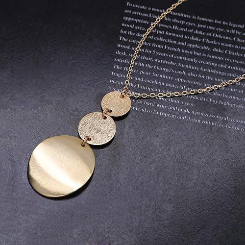 PERNNLA PEARL Long Disc Pendant Necklace for Women 18K Gold Plated Sweater Chain Fashion Jewelry thumbnail 6