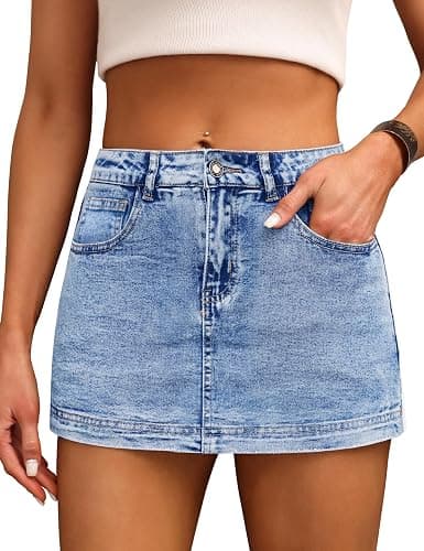 Denim Skort for Women High Waist Mini Denim Skirt Casual Stretch Women Jean Skirt with Pockets - Image 1