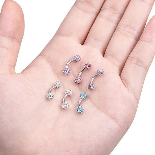 Tornito 6-8-12PCS 14G 6-10mm Short Bar Tiny Heart Butterfly Evil Eye Devil Heart Snake Skull CZ Skull hand with Gem ball Stainless Steel Belly Button Rings Navel Rings for Women Barbell Eyebrow Body Piercing Jewelry thumbnail 4