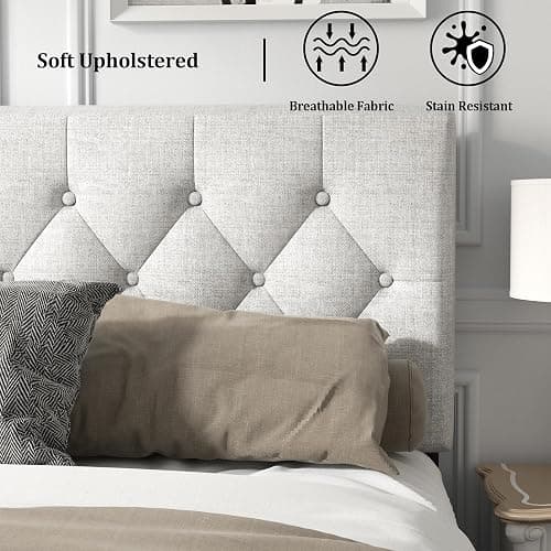 HAOARA Full Size Platform Bed Frame with Upholstered Button Tufted Headboard, Mattress Foundation with Wooden Slat Support, Noise Free, No Box Spring Needed, Easy Assembly, Light Grey thumbnail 5