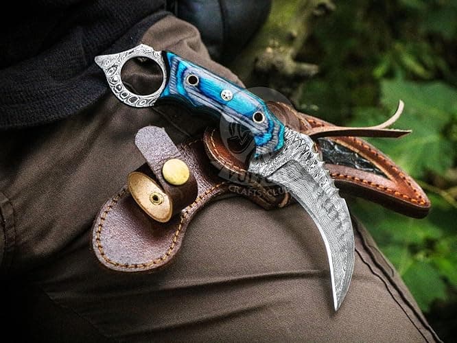 VULTURE CRAFTS CLUB, Damascus steel Handmade Knife, Survival claw Tactical teeth Knife Double edged sharp, Fixed Blade Knife With Sheath, Curved knife thumbnail 8