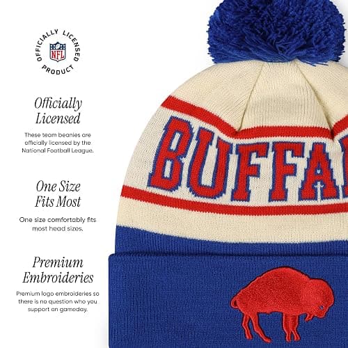 FOCO NFL Unisex-Adult NFL Retro Team Logo Heritage Stripe Pom Beanie Hat thumbnail 4