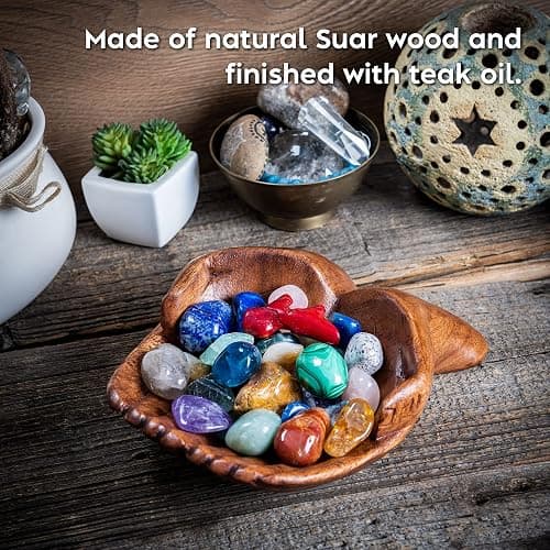 Curawood Carved Hands Offering Bowl - Crystal Holder for Stones, Rock Collection Holder, Crystal Display Storage Tray, Wooden Hands Bowl for Keys - Rock Display Case for Shelf, Stand, Altar Decor (M) thumbnail 7