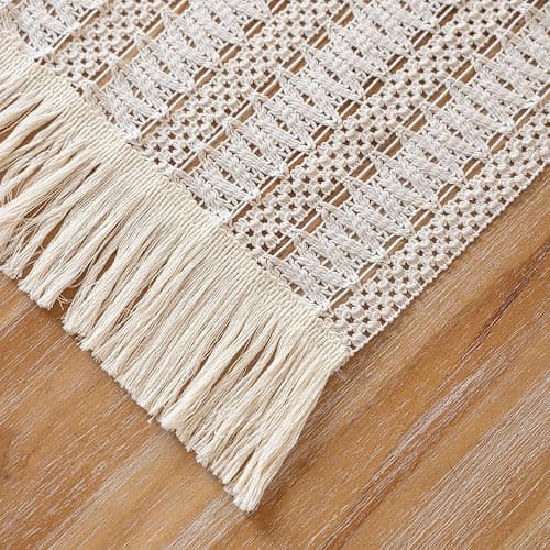 Keketo Boho Table Runner White for Home Décor 12x72 Inches Farmhouse Macrame Burlap Jute Rustic Dining Kitchen Centerpiece Bohemian Decor French Country Bridal Shower Decorations thumbnail 8