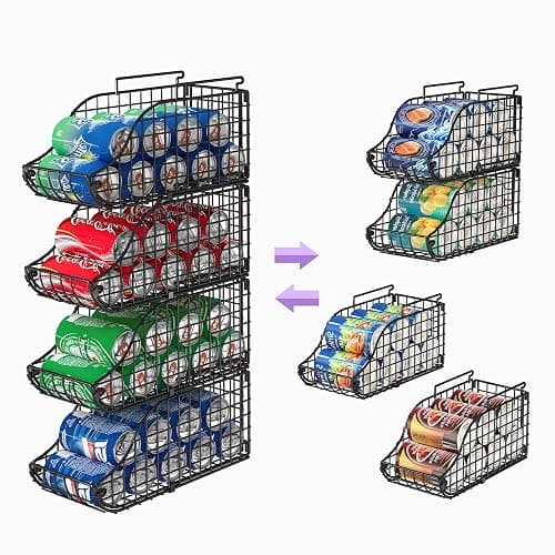 Sonyabecca 4-Pack Stackable Can Rack Organizer for Kitchen Pantry | Soda Can Organizer and Food Storage Dispenser for Pantry Cabinets. Foldable Wire Rack Keeps Canned Food Organized thumbnail 5