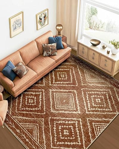 Area Rug 8x10 Rug Machine Washable Non-Slip Low Pile Print Pattern Western Rug for Living Room Bedroom Entryway Tribal Series -Yellowbrown/Cream - Yellowbrown/Cream - 8' x 10' (Rectangular) thumbnail 7