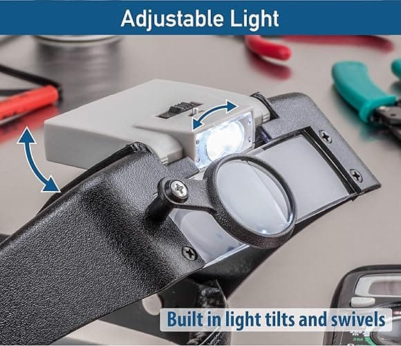 SE Illuminated Dual Lens Flip-In Head Magnifier, Head Magnifier, Tools for Repair & Precision Work, Adjustable Headlamp, 4.5X Loupe Magnifying, Black thumbnail 5