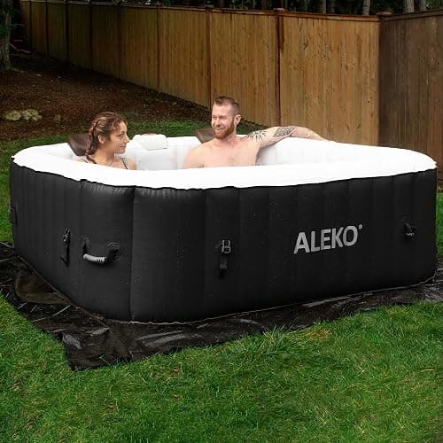 ALEKO Inflatable Hot Tub Spa with 1200W Heater & 130 Bubble Jets - Portable Hot Tub with Digital Controls, Filter Pump & Cover - Black & White, 265 Gal - 6 Person (Square) thumbnail 2