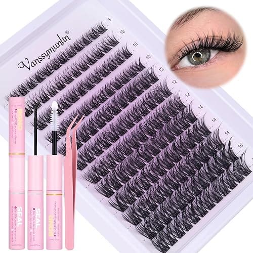 Cluster Lashes Kit Wispy Eyelashes Individual Kit Natural Individual Eyelashes 8-16mm Lash Clusters CD Curl Lash Extension Kit 144pcs False Eyelashes with Bond and Seal Lash Glue by Vanssymunlin - Image 1