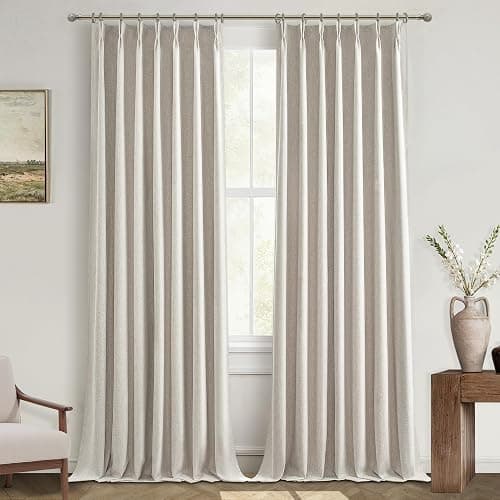 Natural Linen Pinch Pleated Blackout Curtains & Drapes 96 Inch Long Bedroom/Livingroom Farmhouse Curtains 2 Panel Sets, Neutral Track Room Darkening Thermal Insulated 8ft Back Tab Window Curtain thumbnail 8