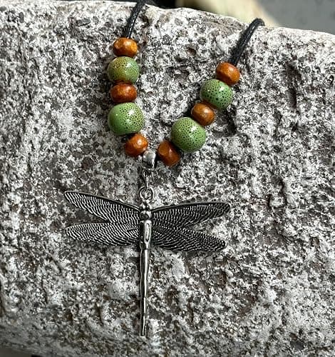 Sanyaa Silver Dragonfly Boho Hippie Necklace Renaissance whimsical Adjustable Cord Statement Jewelry for Women thumbnail 4