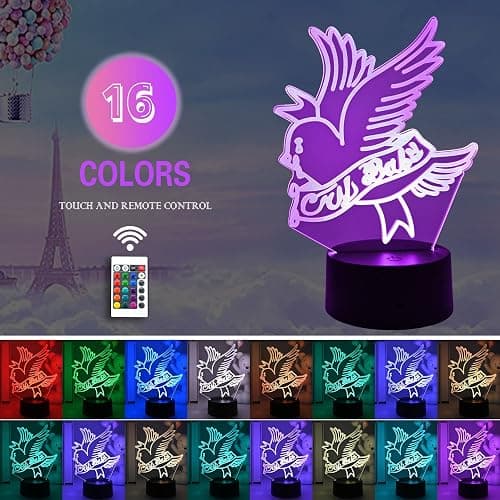 3D Night Light Rapper Lil Peep Led for Home Decoration Gift for Fans Bedroom Decor Light Led Sensor Color Changing Work Desk Lamp-Remote Control thumbnail 3