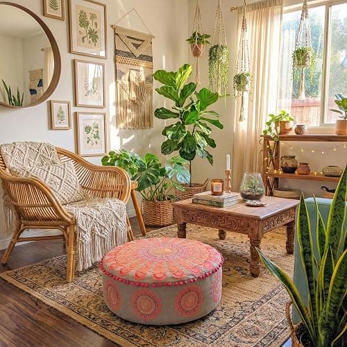 Mandala Life ART Large Boho Pouf Cushion Cover Pink Round Floor Pillow Luxury Kids Room Décor Cotton Pouf Ottoman Cushion for Meditation Yoga and Boho Chic Seating Area Stool Cotton 24x8 Unstuffed thumbnail 9
