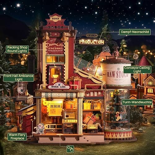 ROKR 3D Puzzle for Adults Christmas Style Dream Gift Factory Wooden Model Kit Luminous Factory DIY Dollhouse Kit Building with Music, Lights and 5 Elves for Adults thumbnail 6