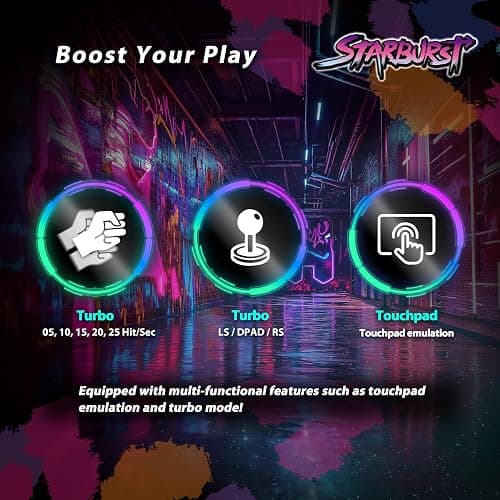 Brook Fighter Starburst All-Button Arcade Controller for PS5, PS4, Xbox Series X|S, NS & NS2, PC – Hot-Swappable Switches, RGB Lighting, Adjustable Angles, Tournament-Grade Performance thumbnail 6