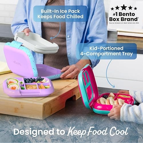 Bentgo Chill Kids Leakproof Lunch Box - 4-Compartment Bento Box with Built-In Ice Pack, 3.3 Cup Capacity, BPA-Free, Microwave & Dishwasher Safe Tray, Ages 3–7 (Vivid Orchid) thumbnail 3