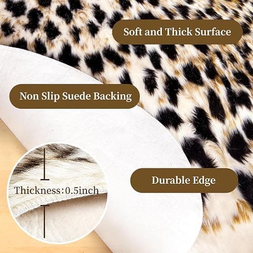 Leopard Rug Cheetah Print Carpet - Animal Printed Skin Area Rug Faux Fur Hide Room Decor for Bedroom Living Room 5.2x6.5ft thumbnail 3