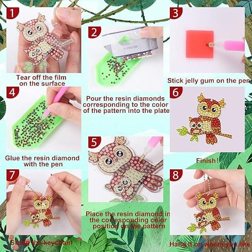 Augisteen 12 PCS Diamond Painting Keychains Kit Animals Diamond Art Ornaments Double Sided 5D Diamonds Key Rings DIY Diamonds Pendants for Beginners Birthday Crafting Home Party Decor thumbnail 3
