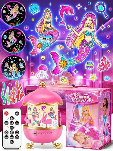 Little Mermaid Toys, 15 Soothing Sounds+18 Films+378 Colors Kids Night Light Projector, 360°+Remote+Cordless+Pink Mermaid Birthday Gifts for Girls, Princess Toys Princess Room Decor[Dreamy Packaging] - Image 1
