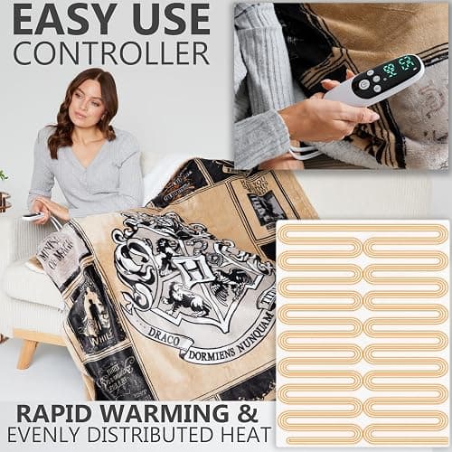 Harry Potter Heated Blanket Electric, Luxurious Soft Fleece Throw, Fast Heating with 9 Heat Settings & Auto Shut-Off, 50x65in, Gift Ideas (Multi Harry Potter, Throw US) thumbnail 4