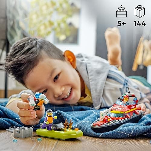 LEGO City Fire Rescue Boat Building Set - Floatable Boat Toy for Boys & Girls, Ages 5+ - Kids Pretend Play Toy for Preschool - Gift for Birthdays - 60373 thumbnail 3