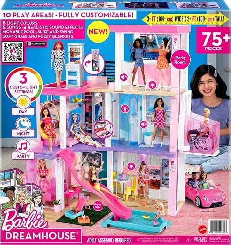 Barbie Dreamhouse (3.75-ft) 3-Story Dollhouse Playset with Pool & Slide, Party Room, Elevator, Puppy Play Area, Customizable Lights & Sounds, 75+ Pieces, Gift for 3 to 7 Year Olds (Amazon Exclusive) thumbnail 6