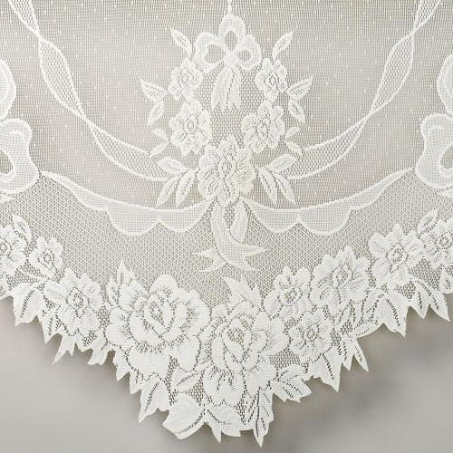 Romantic Garland Lace Window Treatments, Ivory, Set of 5 | Hand-Cut Floral & Leaf Designs, Fine-Gauge Polyester Jacquard Lace, Insert Valance, 63L Swag Pr, 1-63L Panel, 2-84L Panels thumbnail 4