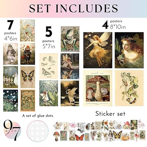 97 Decor Vintage Fairycore Decor - Fairy Art Prints Aesthetic, Cottage Core Wall Art Posters, Fairy Pictures Cottagecore Mushroom Pictures, Earthy Goblincore Decorations for Bedroom Home (8x10 Unframed) - Fairycore Gx8x10 - UNFRAMED thumbnail 2