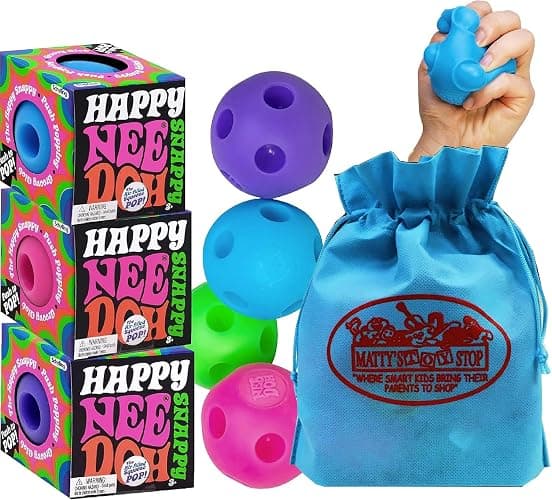 Schylling Happy Snappy NeeDoh...Groovy Glob! Squishy, Squeezy, Popping, Stretchy Stress Fidget Balls Gift Set Party Bundle with Storage Bag - 3 Pack (Assorted) - Image 1