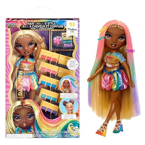 Rainbow High Hair Chalk & Style Meline – Rainbow & Gold 11” Doll. Washable Rainbow Hair Chalk, Color, Style, Play, Rinse & Repeat. Kids Gift 4-12+