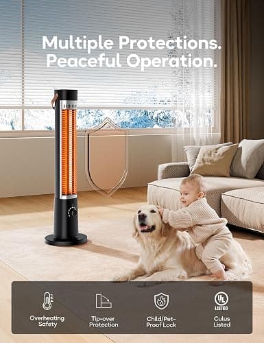 Patio Heater for Outdoor Use, Infrared Electric Outdoor Heater, 1500W Instant Heating, 60-Degree Oscillation, 9 Heat Levels, 9H Timer, Remote, for Garage, Backyard, Large Room, Indoor, 32.2", Black thumbnail 4