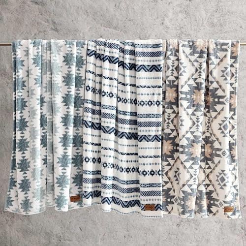 Wrangler - Blanket, Super Soft Sherpa Bedding, Yellowstone Inspired Throw Blanket for Couch or Bed (Canyon Ikat Blue, 50" x 60") thumbnail 4