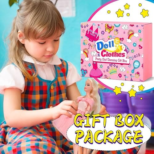 195 Pcs Doll Clothes and Accessories Kit, Include Princess Gowns, Fashion Skirt, Slip Dresses, Tops, Pants, Bikini Swimsuits, Shoes, Crowns, Necklaces, Glasses, Hangers in Gift Box for 11"-12" Dolls thumbnail 6