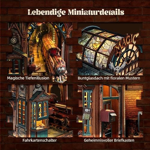 FUNPOLA LED 3D Puzzle Magische Station Book Nook Kit - Interaktives 3D Holzpuzzle LED Magische Miniatur mit unendlichem Erweiterungsraum - DIY Bücherregal Einsatz Dekor Geschenke thumbnail 4
