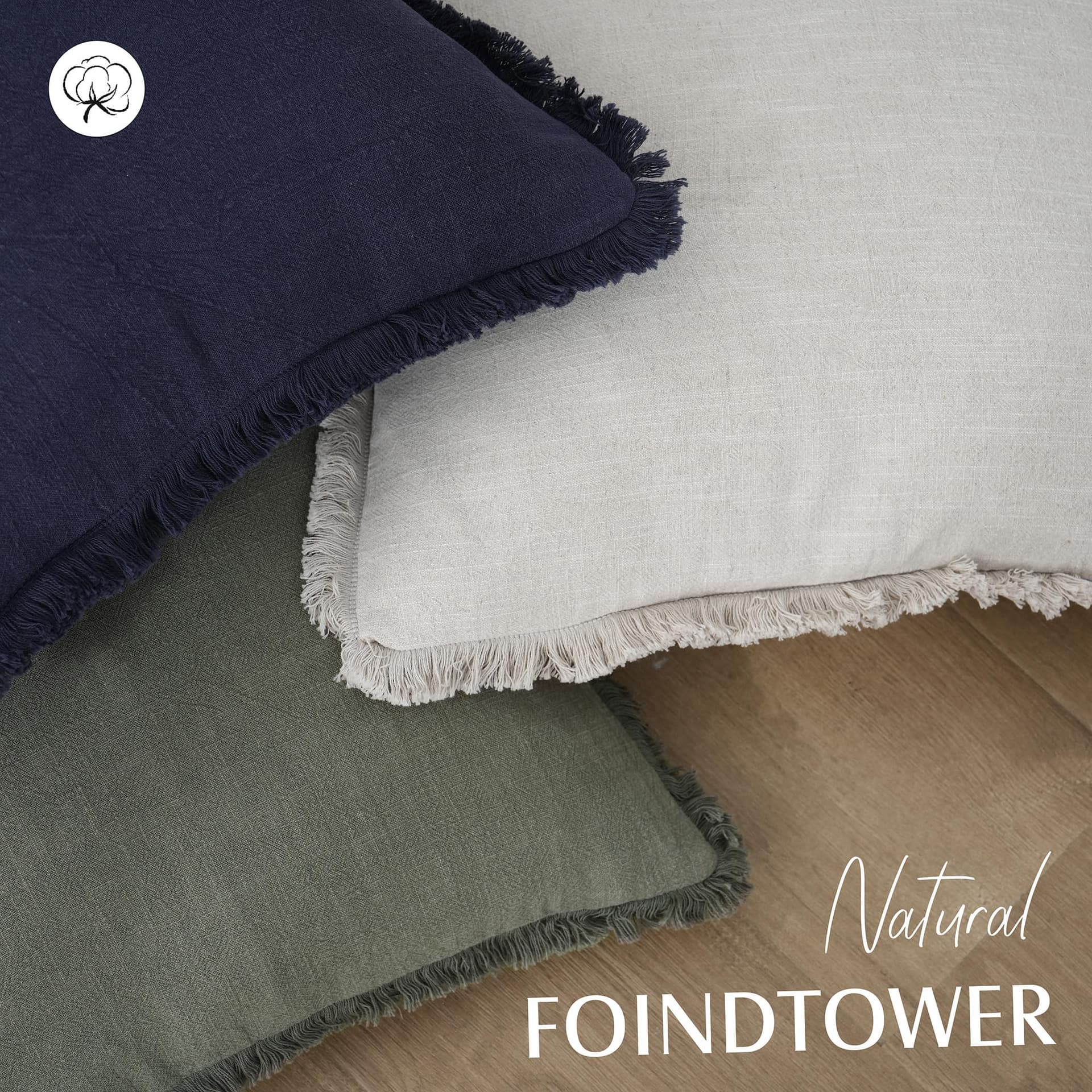 Foindtower Set of 2 Decorative Linen Edges Throw Pillow Covers Cozy Farmhouse Boho Tassels Cushion Cover Soft Accent Pillowcase for Sofa Bed Living Room Home Decor 50×50cm Olive Green thumbnail 4