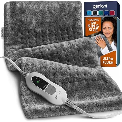 GENIANI Electric Heating Pad for Back Pain & Cramps Relief, Electric Throw, Self Care Gifts for Women, Heating Pad for Neck & Shoulder, Machine Washable Microplush, Auto Shut Off (12"x24", Tabby Gray) - Image 1