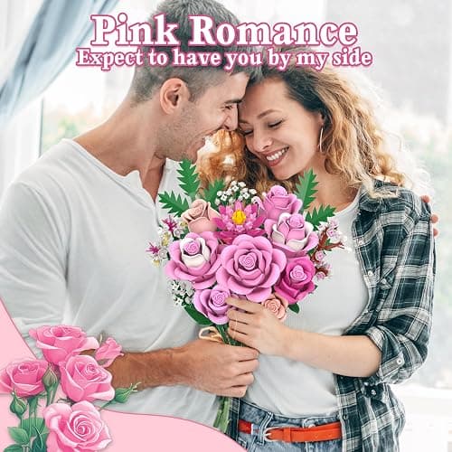Pink Rose Bouquet Flowers Building Set, 834Pcs Roses Artificial Flowers Botanical Collection Compatible with Lego Flowers for Adults Christmas Anniversary Valentines Day Gifts for Mom Her Women thumbnail 5