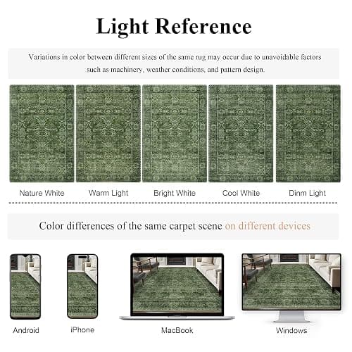 5x7 Green Washable Rug for Living Room Vintage Distressed Bedroom Rug | Large Low Pile Non-Slip Soft Boho Carpets for Bedroom Dining Room Office Indoor Nursery thumbnail 4