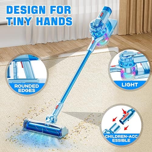 BLAXTEM 4-in-1 Kids Toy Vacuum that Works with Suction, Electric Toy Toddler Vacuum Cleaner for Children Boys & Girls,Toddlers Toys Cleaning Set for Pretend Play (Light Blue) thumbnail 4