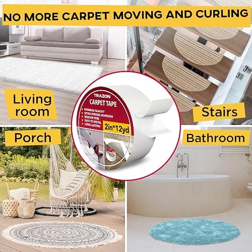 Carpet Tape Double Sided - Rug Tape Grippers for Hardwood Floors and Area Rugs - Carpet Binding Tape Strong Adhesive and Removable, Heavy Duty Stickers Grip Tape, Residue Free (2 Inch / 12 Yards) thumbnail 6