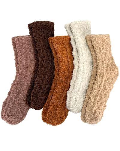 RBONIGHT 5 Pairs Fluffy Soft Cozy Warm Fuzzy Socks for Fall Winter Gifts Christmas Stocking Stuffers - Image 1