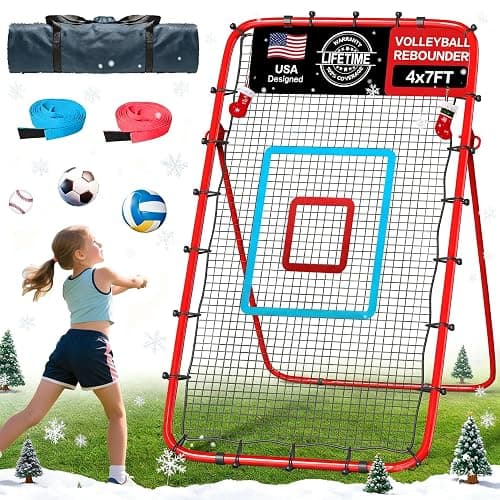 Volleyball Rebounder Net 7x4 Ft, 5-Angle Adjustable Rebounder Net for Practicing Digging, Setting, Spiking, Bounce Back Training Equipment with 2 Target Stripes & Portable Travel Bag for Storage - Image 1