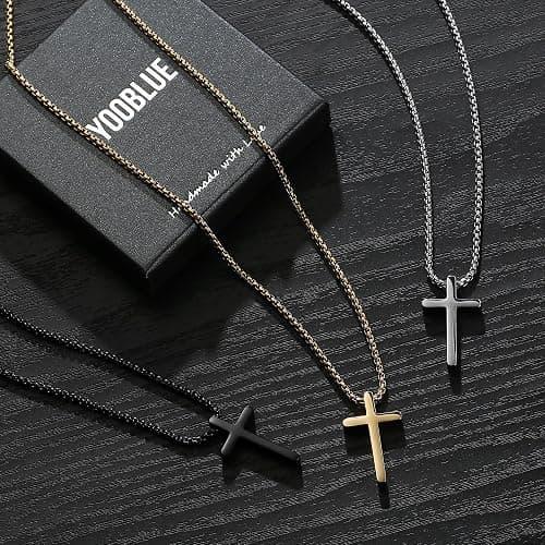 Yooblue 2/3 Pcs Cross Necklace for Men, Silver Black Gold Cross Chain Necklace, Stainless Steel Cross Pendant Jewelry Gifts for Men 16-30 Inches thumbnail 6