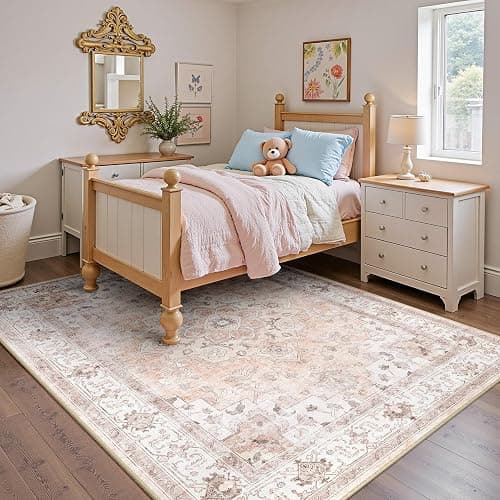 CAPALOCA Machine Washable Rugs Nursery Rug 5x7 Cute Girl Non Slip Low Pile Water Repellent Soft Print Pattern for Bedroom Indoor Decor Kids Playroom Pink thumbnail 2