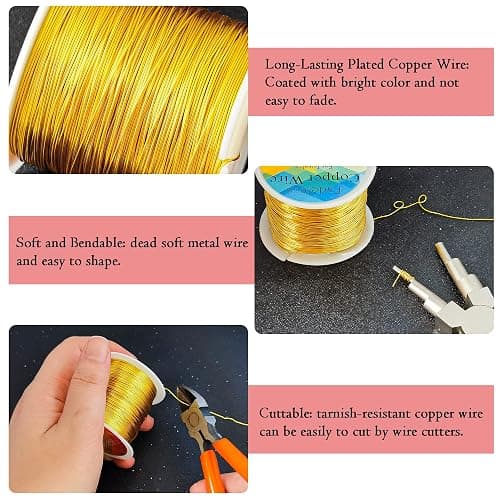 Tarnish Resistant Copper Wires 24 Gauge/0.5mm, 203 Feet, Gold | Jewelry Craft Wires Beading Wire for Jewelry Making, Wire Wrapping and Crafting thumbnail 3